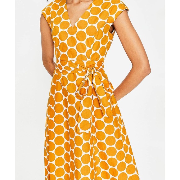 Boden Tori Midi Dress 10 Polka Dot V-Neck Tie Waist Cotton Lined Ivory Yellow - Picture 3 of 12